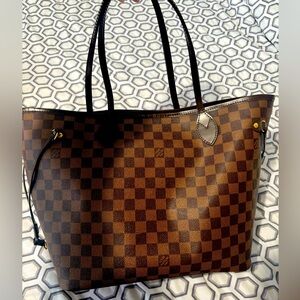 LOUIS VUITTON NEVERFULL DAMIER EBENE W/ RED INTERIOR